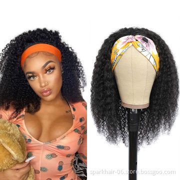 Glueless Headband Wigs Virgin Curly Human Hair Wig for Black Women Machine Made Wig Straight Hair Wholesale Price Vendors